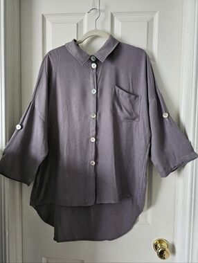 COCOMORE Muted Lavender/Gray Button-Up Relaxed Blouse Womens SIZE XXL